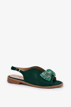 Damskie buty S.Barski Sandały Płaskie*Sandały Damskie Z Kokardą Na Płaskim Obcasie S.Barski KV51-014 Zielone Zielony