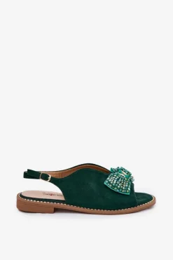 Damskie buty S.Barski Sandały Płaskie*Sandały Damskie Z Kokardą Na Płaskim Obcasie S.Barski KV51-014 Zielone Zielony