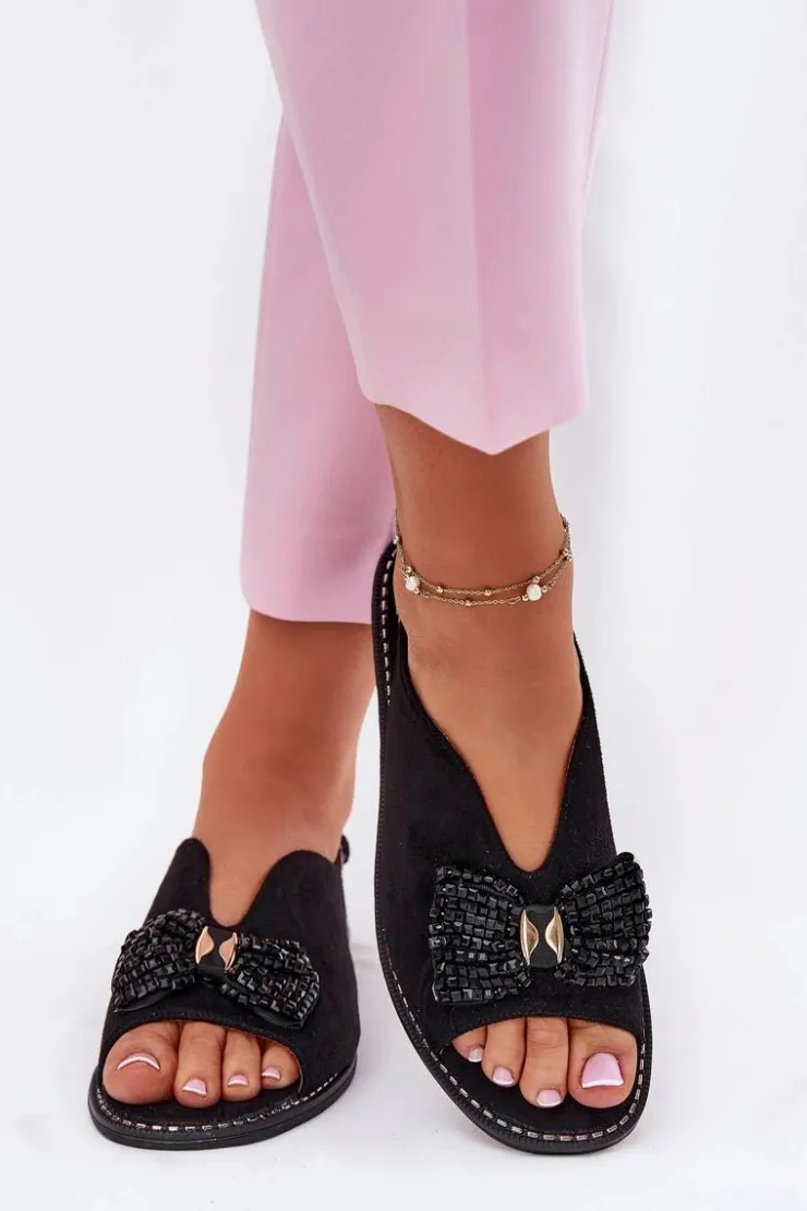 Damskie Damskie buty S.Barski Sandały Damskie Z Kokardą Na Płaskim Obcasie S.Barski KV51-014 Czarne