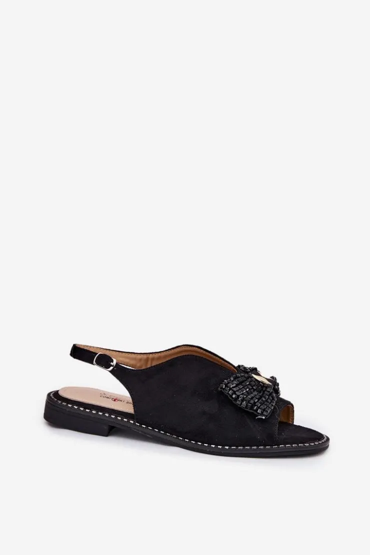 Damskie Damskie buty S.Barski Sandały Damskie Z Kokardą Na Płaskim Obcasie S.Barski KV51-014 Czarne