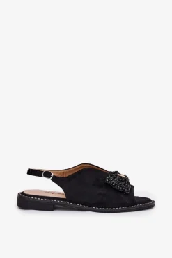 Damskie Damskie buty S.Barski Sandały Damskie Z Kokardą Na Płaskim Obcasie S.Barski KV51-014 Czarne