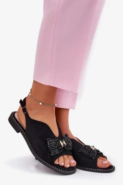 Damskie Damskie buty S.Barski Sandały Damskie Z Kokardą Na Płaskim Obcasie S.Barski KV51-014 Czarne