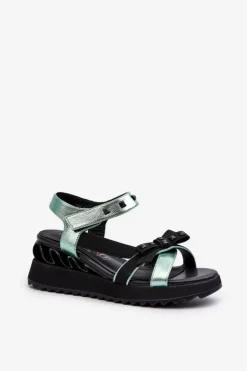 Clearance Damskie buty S.Barski Sandały Damskie Z Kokardką D&A CR956 Zielone Zielony