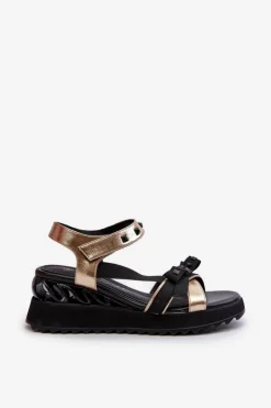 Damskie buty S.Barski Sandały Na Koturnie|Sandały Płaskie*Sandały Damskie Z Kokardką D&A CR956 Złote Złoty