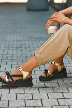 Damskie buty S.Barski Sandały Na Koturnie|Sandały Płaskie*Sandały Damskie Z Kokardką D&A CR956 Złote Złoty