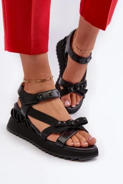 Damskie Damskie buty S.Barski Sandały Damskie Z Kokardką D&A CR956 Czarne