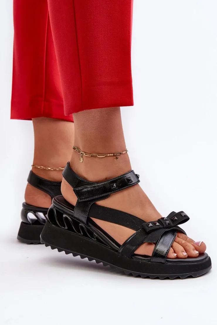 Damskie Damskie buty S.Barski Sandały Damskie Z Kokardką D&A CR956 Czarne