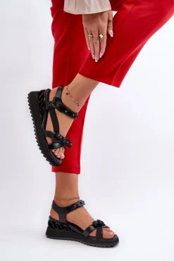 Damskie Damskie buty S.Barski Sandały Damskie Z Kokardką D&A CR956 Czarne