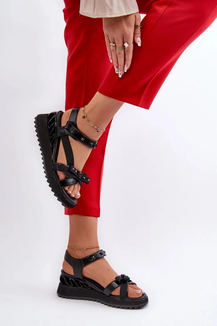 Damskie Damskie buty S.Barski Sandały Damskie Z Kokardką D&A CR956 Czarne