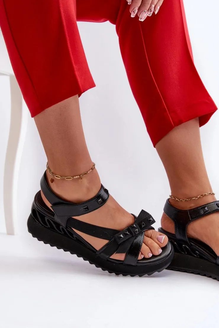 Damskie Damskie buty S.Barski Sandały Damskie Z Kokardką D&A CR956 Czarne