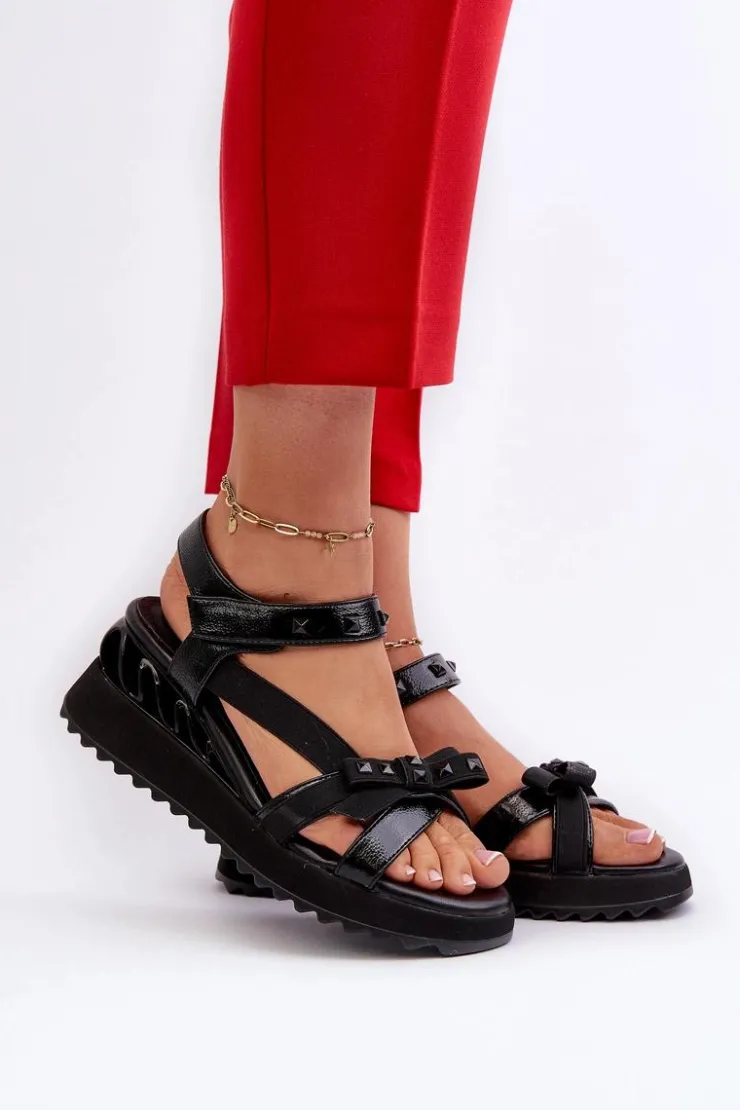 Damskie Damskie buty S.Barski Sandały Damskie Z Kokardką D&A CR956 Czarne