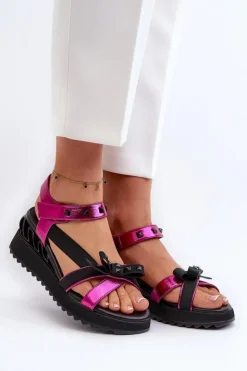 Damskie buty S.Barski Sandały Na Koturnie|Sandały Płaskie*Sandały Damskie Z Kokardką D&A CR956 Fuksja Różowy