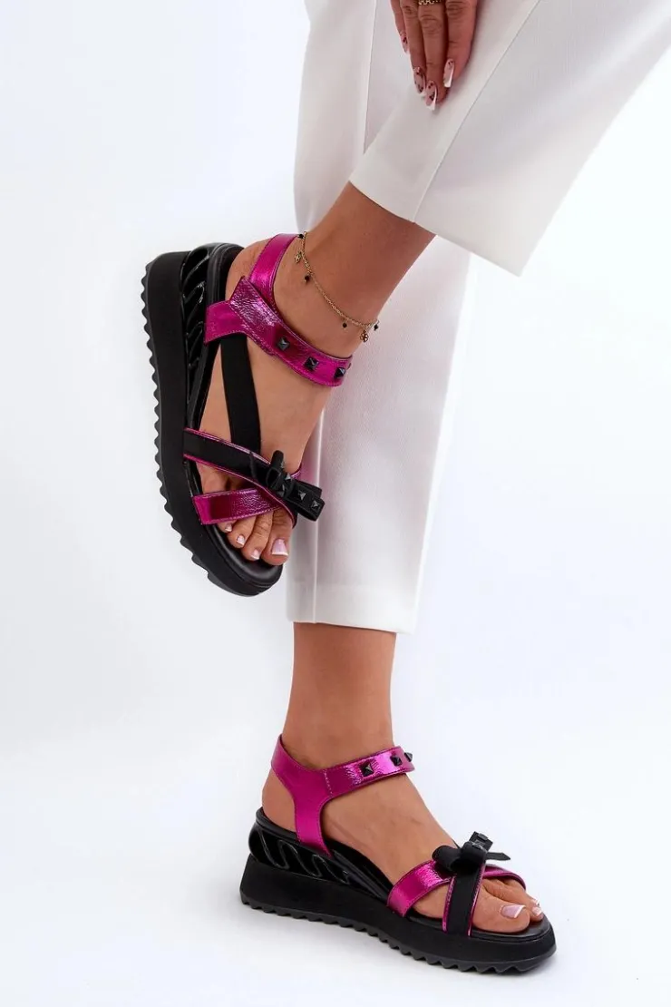 Damskie buty S.Barski Sandały Na Koturnie|Sandały Płaskie*Sandały Damskie Z Kokardką D&A CR956 Fuksja Różowy