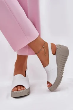 Clearance Artiker Sandały Damskie Z Naturalnej Skóry Na Koturnie 54C0786 Białe