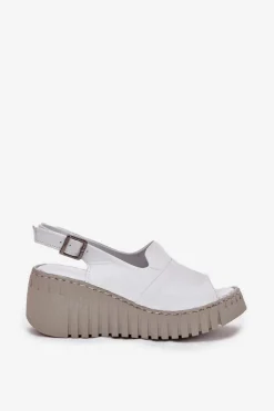 Clearance Artiker Sandały Damskie Z Naturalnej Skóry Na Koturnie 54C0786 Białe