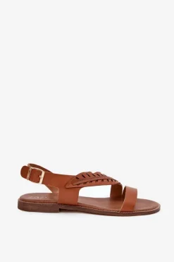 Damskie Boto Sandały Damskie Z Naturalnej Skóry Na Płaskim Obcasie Zazoo 3564 Camel