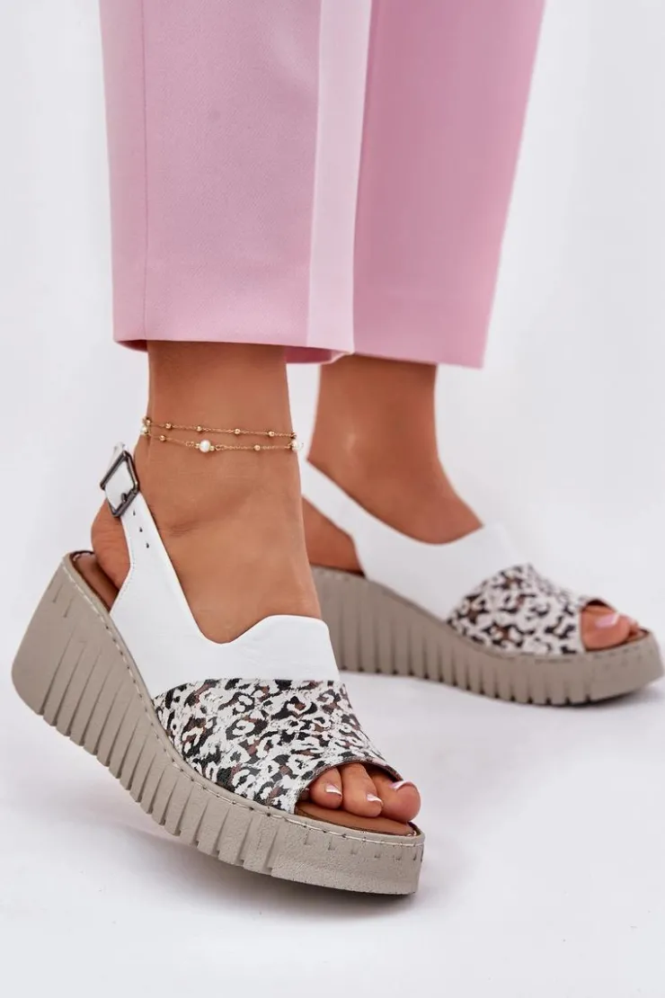 Artiker Sandały Na Koturnie*Sandały Damskie Z Naturalnej Skóry Na Koturnie 56C0958 Białe Biały