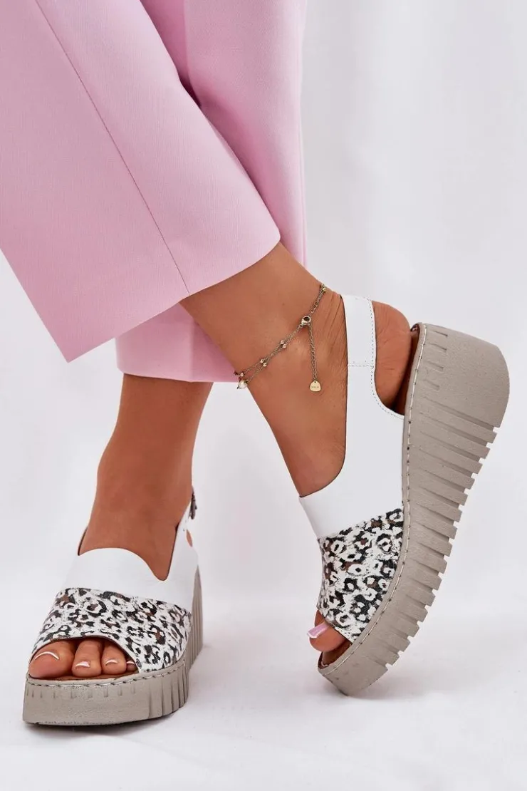 Artiker Sandały Na Koturnie*Sandały Damskie Z Naturalnej Skóry Na Koturnie 56C0958 Białe Biały