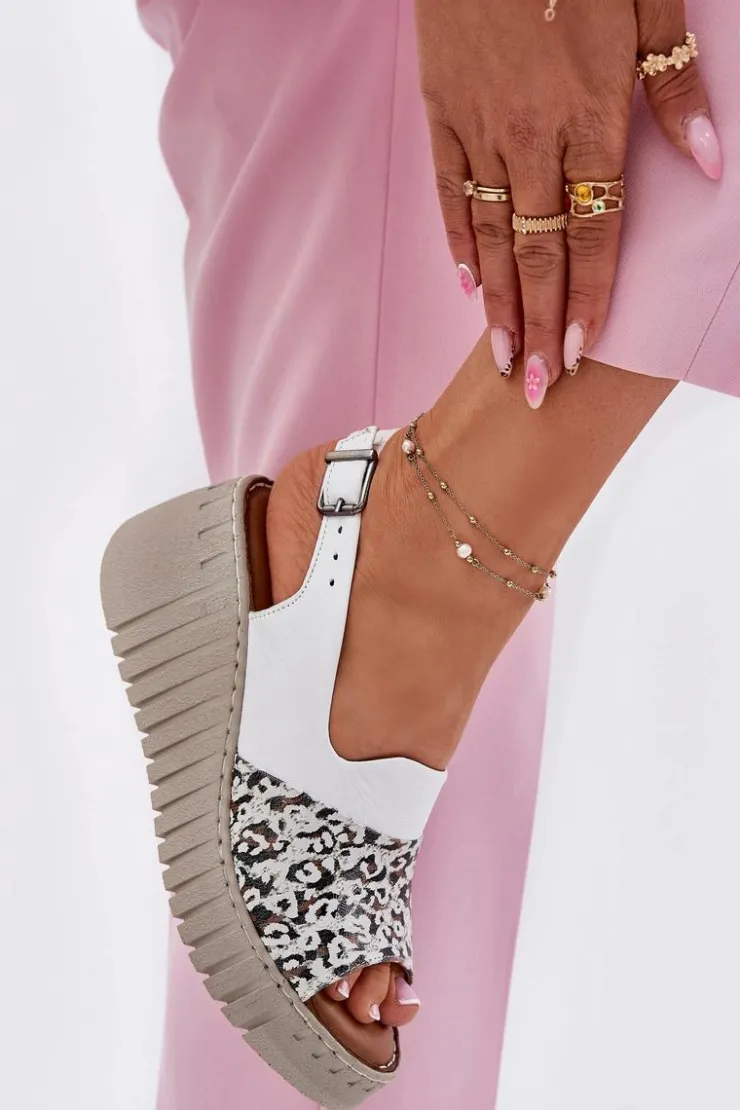 Artiker Sandały Na Koturnie*Sandały Damskie Z Naturalnej Skóry Na Koturnie 56C0958 Białe Biały