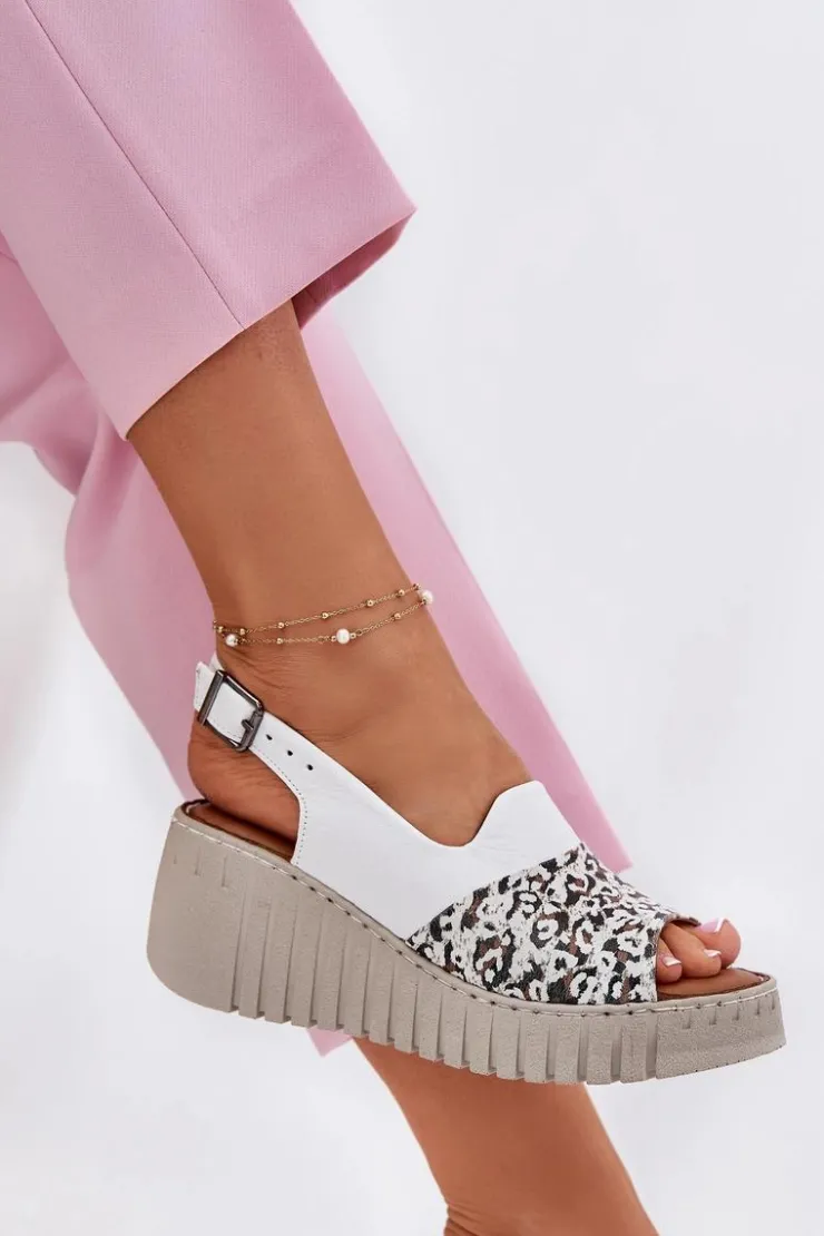 Artiker Sandały Na Koturnie*Sandały Damskie Z Naturalnej Skóry Na Koturnie 56C0958 Białe Biały