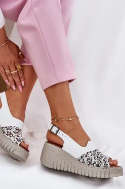 Artiker Sandały Na Koturnie*Sandały Damskie Z Naturalnej Skóry Na Koturnie 56C0958 Białe Biały