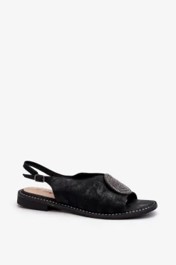 Damskie buty S.Barski Sandały Płaskie*Sandały Damskie Z Ozdobą Na Płaskim Obcasie S.Barski KV24-057 Czarne