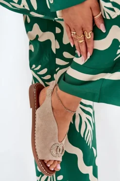 Damskie Boto Sandały Damskie Z Ozdobą Na Płaskim Obcasie Eko Zamszowe Beżowe Ralisses