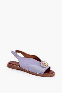 Hot Boto Sandały Damskie Z Ozdobą Na Płaskim Obcasie Eko Zamszowe e Ralisses Niebieski