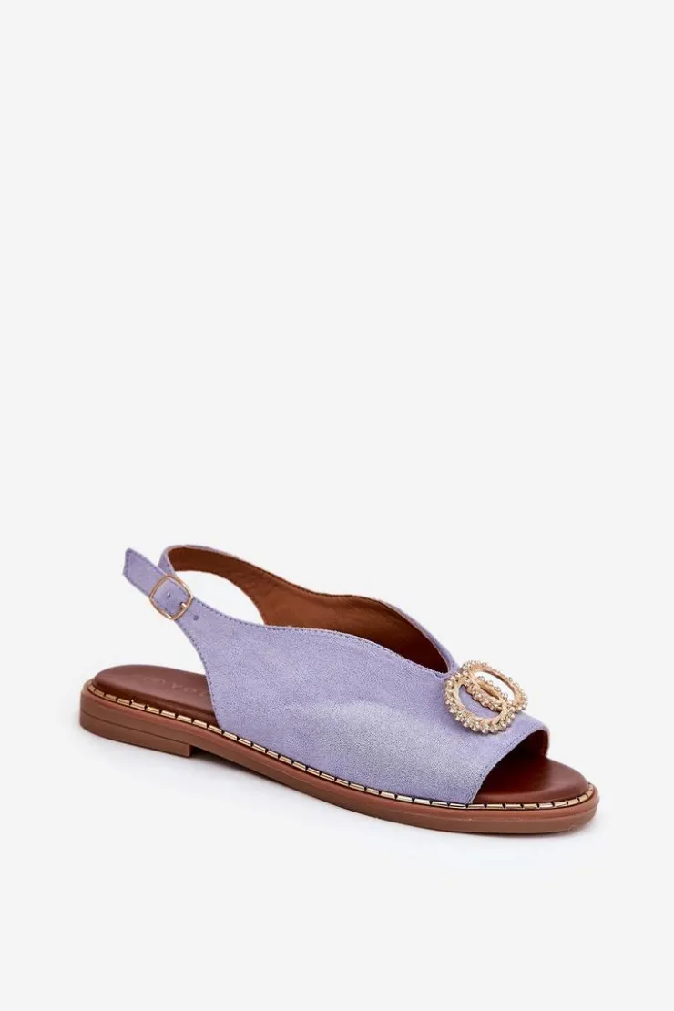 Hot Boto Sandały Damskie Z Ozdobą Na Płaskim Obcasie Eko Zamszowe e Ralisses Niebieski