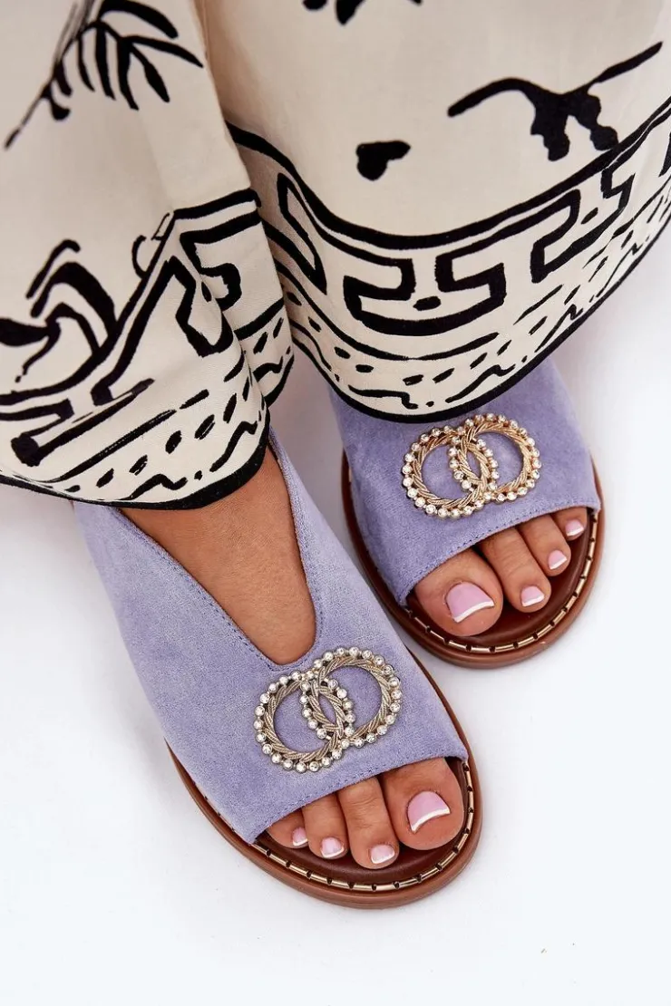 Hot Boto Sandały Damskie Z Ozdobą Na Płaskim Obcasie Eko Zamszowe e Ralisses Niebieski