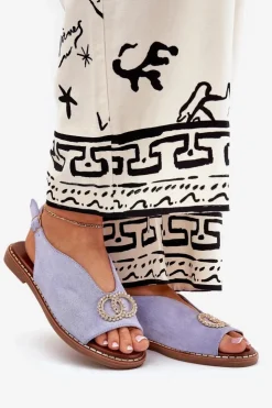 Hot Boto Sandały Damskie Z Ozdobą Na Płaskim Obcasie Eko Zamszowe e Ralisses Niebieski