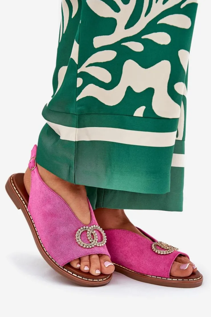 Boto Sandały Płaskie*Sandały Damskie Z Ozdobą Na Płaskim Obcasie Eko Zamszowe Różowe Ralisses Różowy