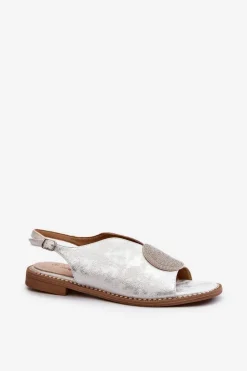 New Damskie buty S.Barski Sandały Damskie Z Ozdobą Na Płaskim Obcasie S.Barski KV24-057 Srebrne