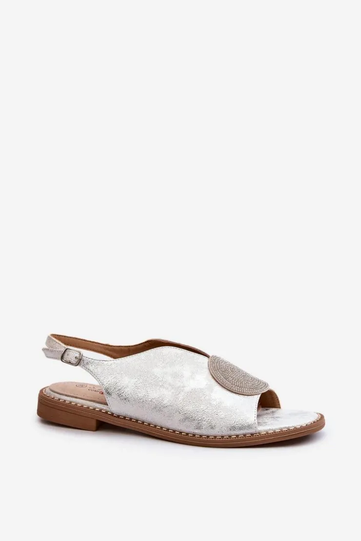 New Damskie buty S.Barski Sandały Damskie Z Ozdobą Na Płaskim Obcasie S.Barski KV24-057 Srebrne