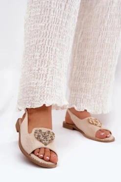 New Damskie buty S.Barski Sandały Damskie Z Ozdobnym Sercem S.Barski KV27-018 Beżowe