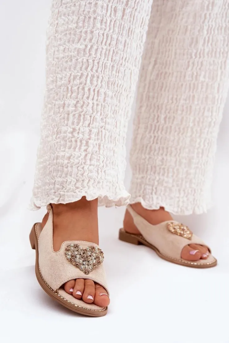 New Damskie buty S.Barski Sandały Damskie Z Ozdobnym Sercem S.Barski KV27-018 Beżowe