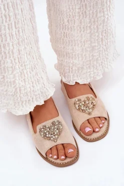 New Damskie buty S.Barski Sandały Damskie Z Ozdobnym Sercem S.Barski KV27-018 Beżowe