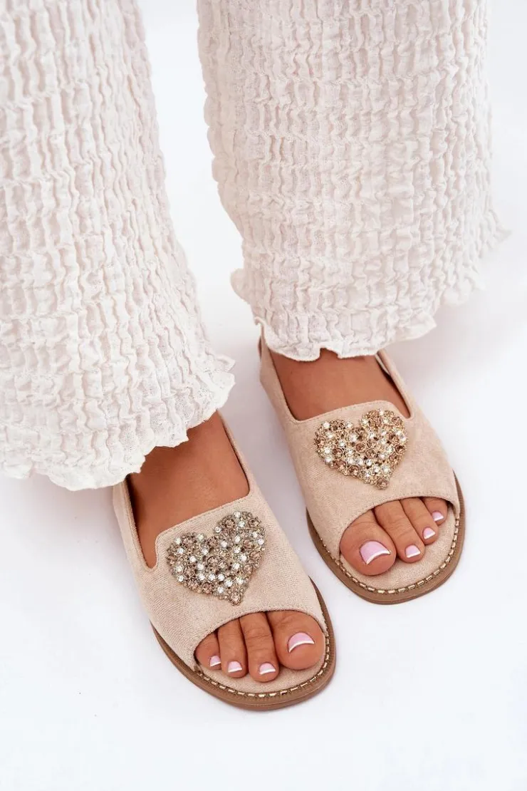 New Damskie buty S.Barski Sandały Damskie Z Ozdobnym Sercem S.Barski KV27-018 Beżowe