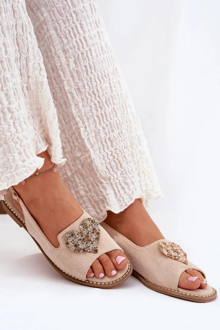 New Damskie buty S.Barski Sandały Damskie Z Ozdobnym Sercem S.Barski KV27-018 Beżowe