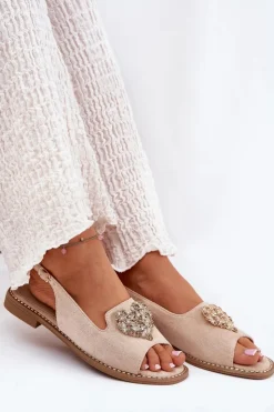 New Damskie buty S.Barski Sandały Damskie Z Ozdobnym Sercem S.Barski KV27-018 Beżowe