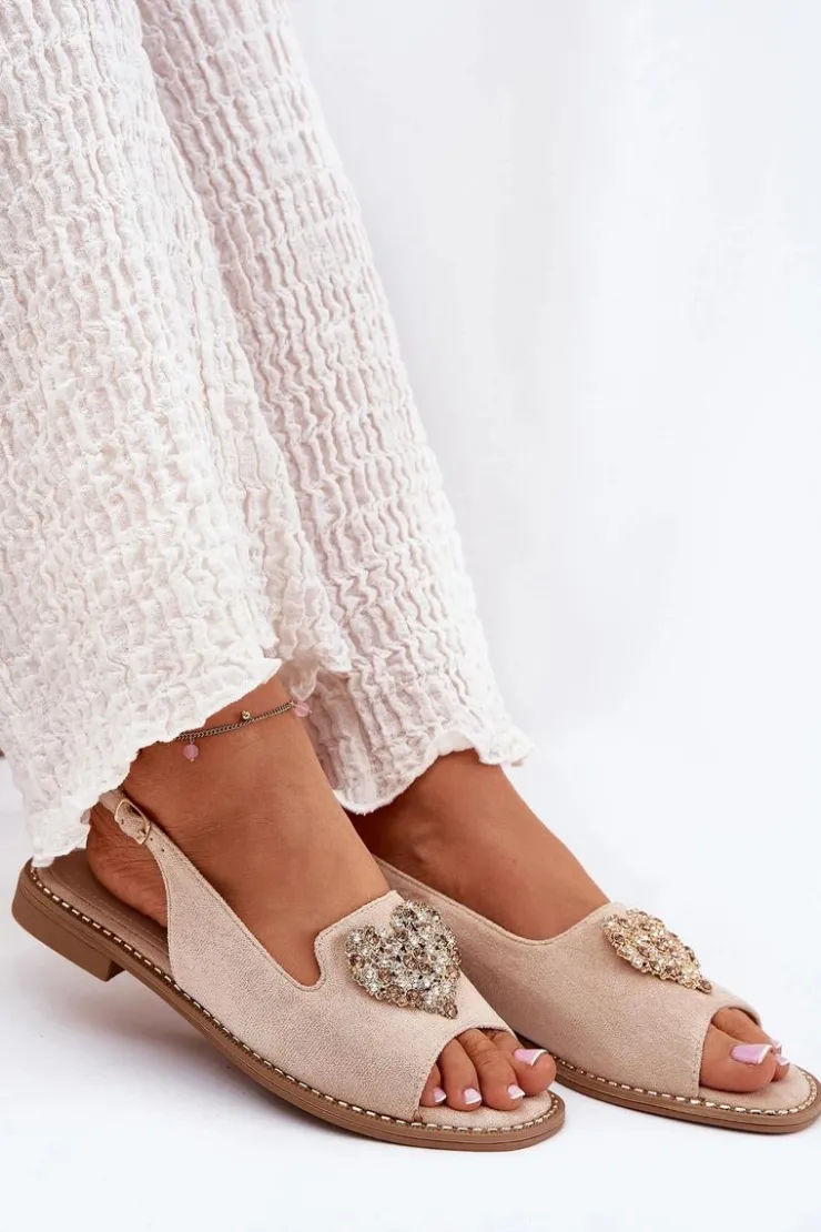 New Damskie buty S.Barski Sandały Damskie Z Ozdobnym Sercem S.Barski KV27-018 Beżowe