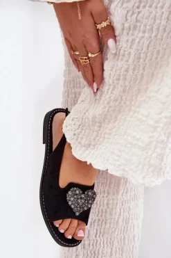 Hot Damskie buty S.Barski Sandały Damskie Z Ozdobnym Sercem S.Barski KV27-018 Czarne Czarny