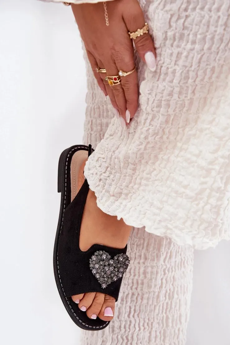 Hot Damskie buty S.Barski Sandały Damskie Z Ozdobnym Sercem S.Barski KV27-018 Czarne Czarny