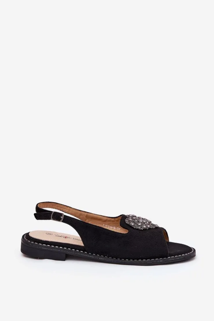 Hot Damskie buty S.Barski Sandały Damskie Z Ozdobnym Sercem S.Barski KV27-018 Czarne Czarny