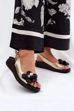 Damskie Boto Sandały Damskie Z Ozdobnym Kwiatkiem Złote Divonne