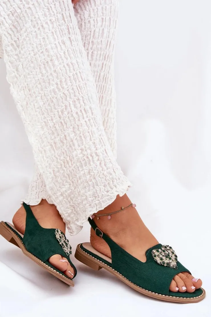 Damskie buty S.Barski Sandały Płaskie*Sandały Damskie Z Ozdobnym Sercem S.Barski KV27-018 Zielone Zielony