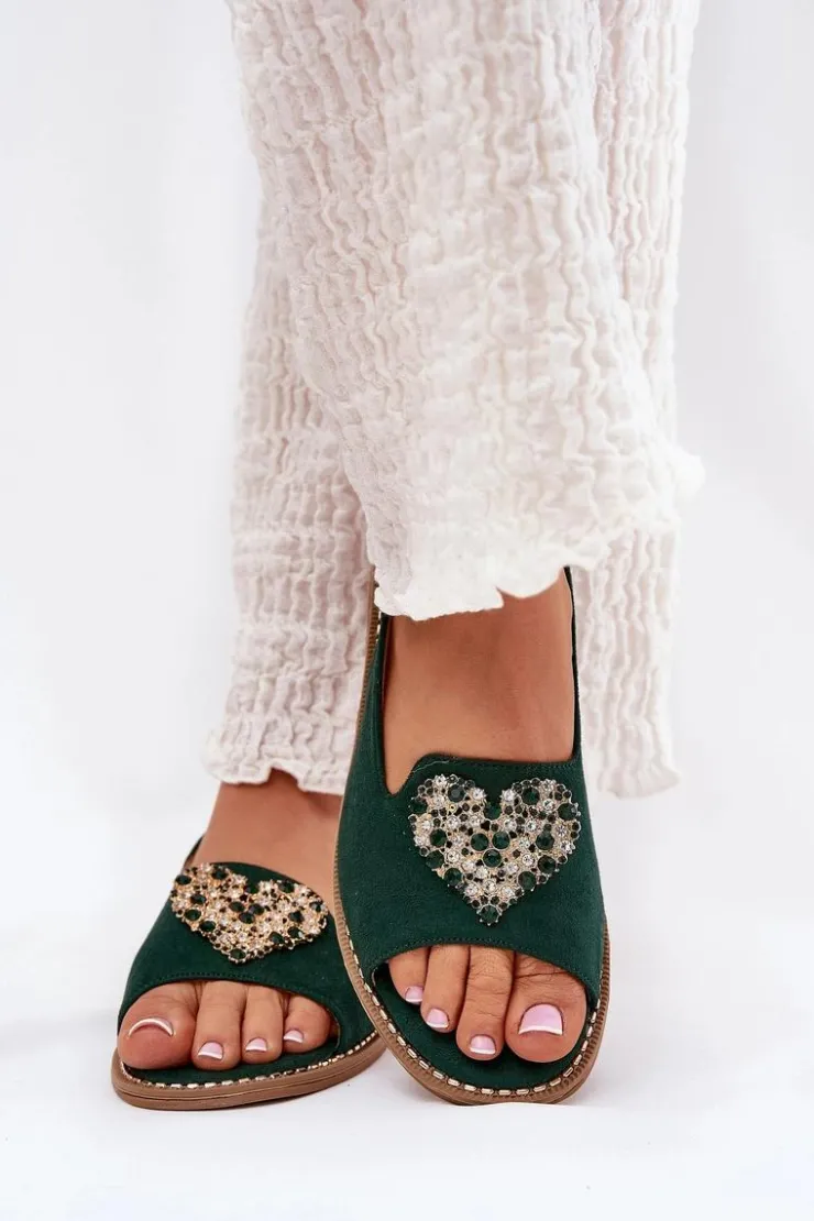 Damskie buty S.Barski Sandały Płaskie*Sandały Damskie Z Ozdobnym Sercem S.Barski KV27-018 Zielone Zielony