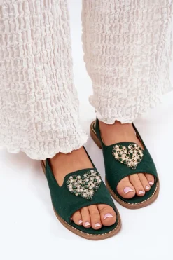 Damskie buty S.Barski Sandały Płaskie*Sandały Damskie Z Ozdobnym Sercem S.Barski KV27-018 Zielone Zielony
