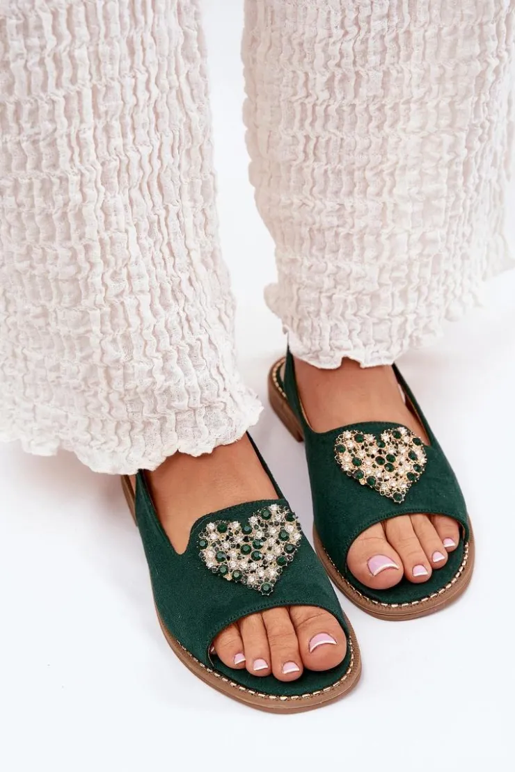 Damskie buty S.Barski Sandały Płaskie*Sandały Damskie Z Ozdobnym Sercem S.Barski KV27-018 Zielone Zielony