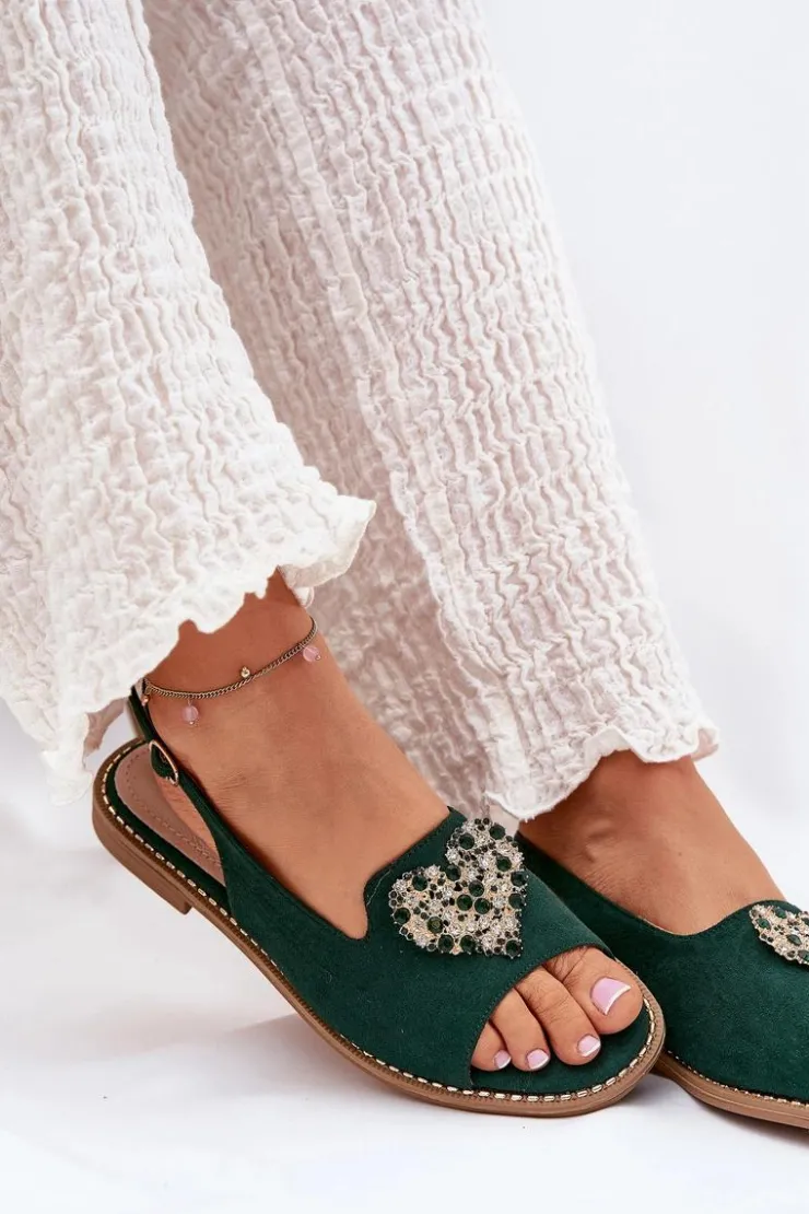 Damskie buty S.Barski Sandały Płaskie*Sandały Damskie Z Ozdobnym Sercem S.Barski KV27-018 Zielone Zielony